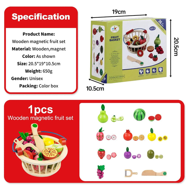 Wooden toys™ | Houten Fruitset met Mand voor uren speelplezier