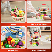 Wooden toys™ | Houten Fruitset met Mand voor uren speelplezier